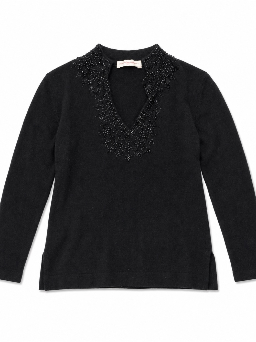 Tory Burch Black Beaded V-Neck Pullover